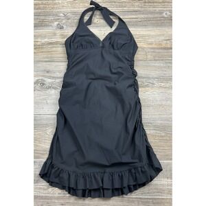 Spanx‎ Assets by Sara Blakely One Piece Black Ruffle Halter Swim Dress MED